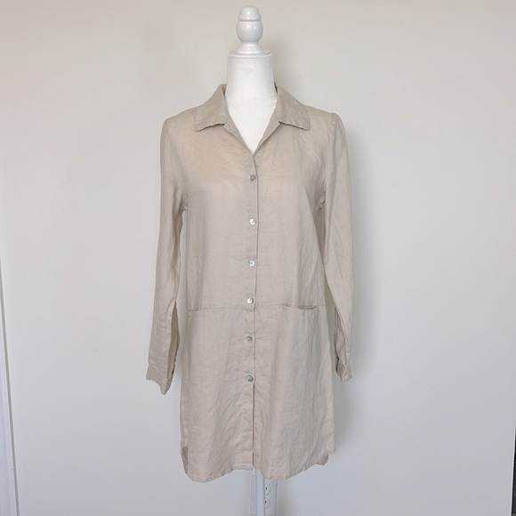 Sigrid Olsen 100% Linen Button Down Long Sleeve Shirt Dress Coastal Grandma - Picture 1 of 7